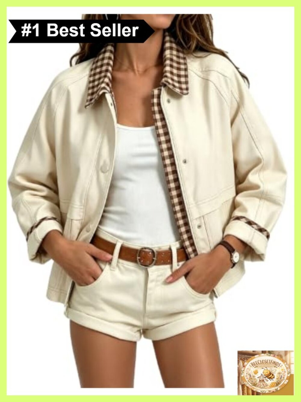 Women's Cropped Plaid Bomber Jacket Lightweight Vintage Zip Up Barn Coat